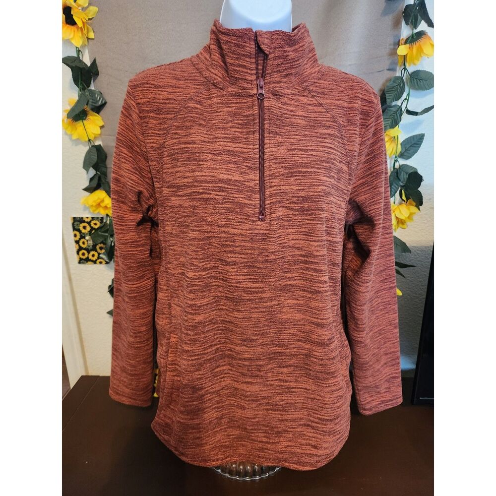 St. John's Bay 1/2 Zip Fleece Pullover Sweater Women's Size M Rust Brown Marled